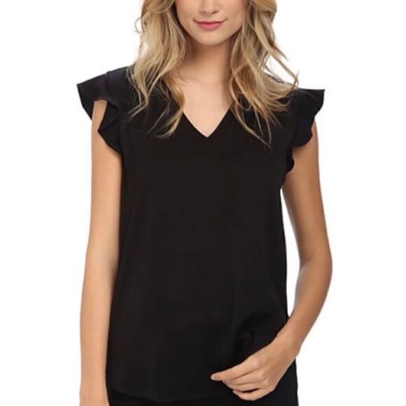 Kate Spade Flutter Sleeve Satin Crepe Blouse - Picture 3 of 11